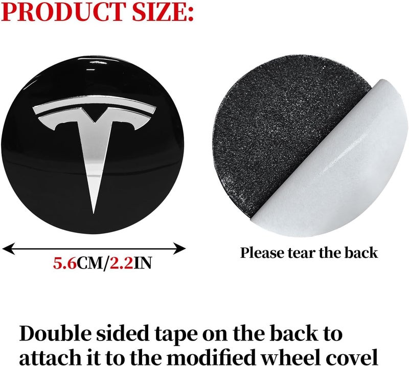 Knomix 4 Pack Aluminum Waterproof Wheel Cover Center Emblem Sticker for Tesla Model 3 Model Y 56mm Hubcaps Wheel Rim Cover (Glossy Black Background+White Emblem) - Image 2